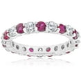 thumbnail image 1 of Bague d'Éternité Rubis & Diamant 2 ct en Or Blanc 14K pour Femmes, Alliance Empilable, 1 of 3