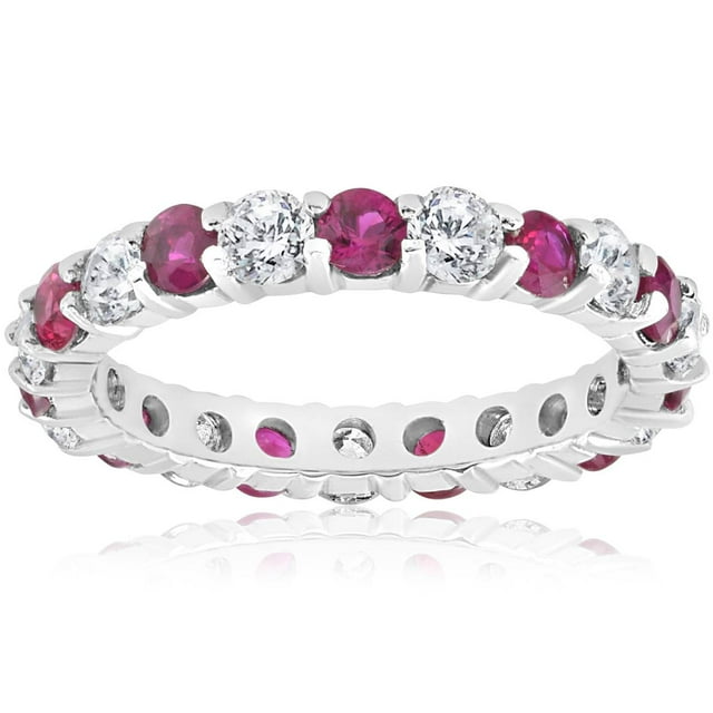 Bague d'Éternité Rubis & Diamant 2 ct en Or Blanc 14K pour Femmes, Alliance Empilable