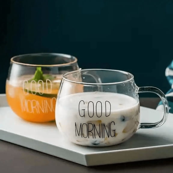 Good Morning Glass Mug, White Pattern