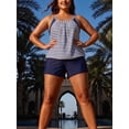 thumbnail image 5 of Plus Size Striped Tankini Swimsuit, Ruched Double Spaghetti Strap Top with Pocketed Boyshort Bottom, 2 Piece Tummy Control Bathing Suit for Curvy Women, Summer Family Beach Vacation Swimwear, 5 of 9