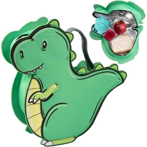 Kids Insulated Dinosaur-Shaped Lunch Box w Strap- Keeps Food Hot or Cold For Hours- Reusable Bag Fits Ice Packs, Bento Containers, Thermoses Easily- Make Back to School Lunches Fun for Boys & Girls
