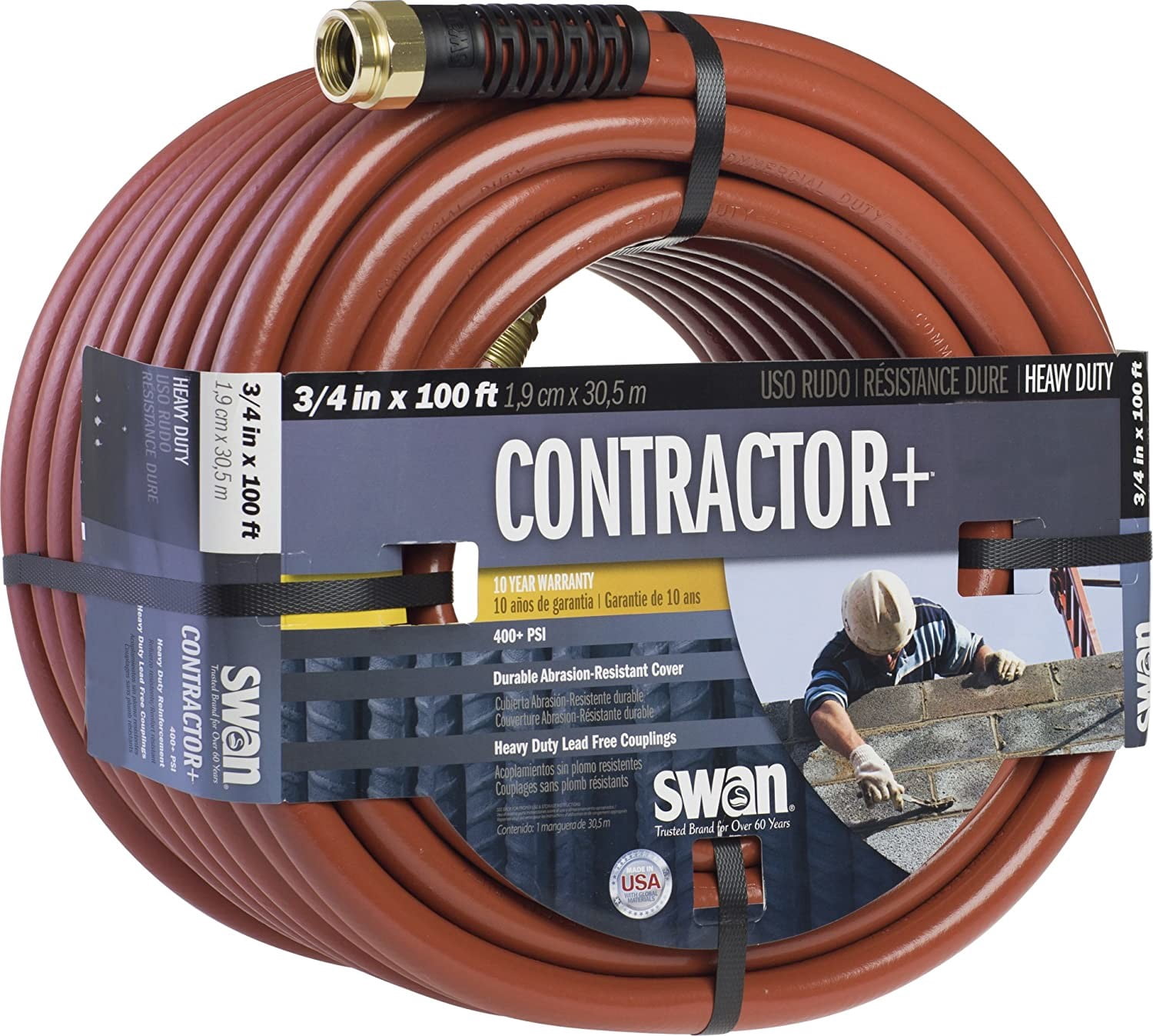 3/4 in ID x 100 ft L Garden Hose, PVC Tube, Red, Aluminum x Aluminum Fitting