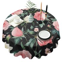 Pioneer Flower Floral Print Pattern Round Tablecloth 60"x60",Wrinkle Wipeable Table Cloth for Kitchen Dining Room Picnic Patio Party