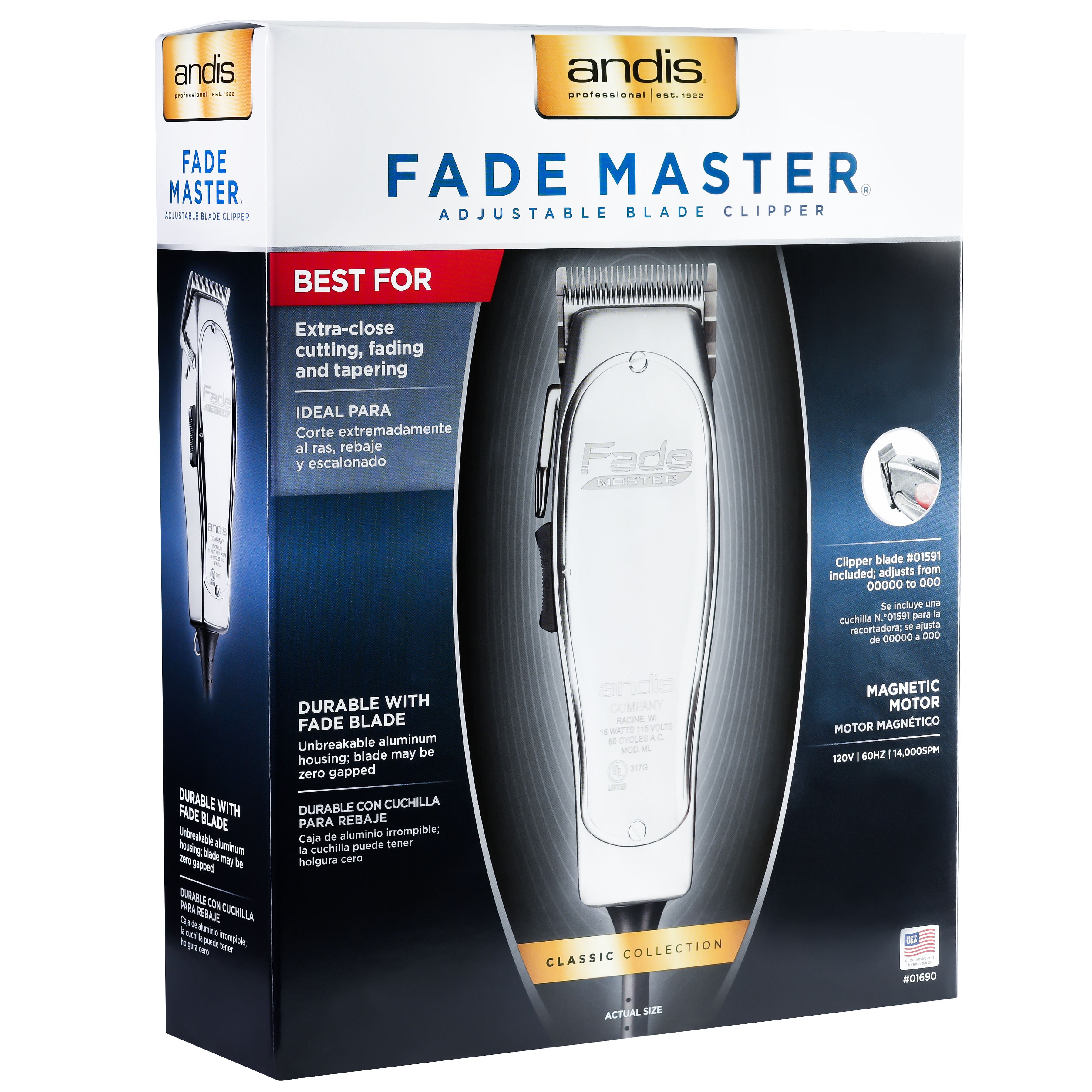 #0-8 Double Magnetic Guide #01410 Andis Fade Master Clipper #01690 Comb 