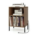 thumbnail image 2 of YYAo Coffee Table,Dining Table,Side Table,Record Player Stand with Record Storage Shelf and Charging Station-Walnut, 2 of 7