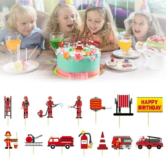Event & Party Supplies,14 Pcs Fireman Cake Toppers Fire Truck Hydrant Cupcake Picks Cake Decoration Fireman Themed Happy Birthday Cake Toppers For Birthday Decoration