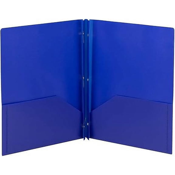 Poly Two-Pocket Folder, Three-Hole Punch Prong Fasteners, Letter Size, Blue, 3 per Pack