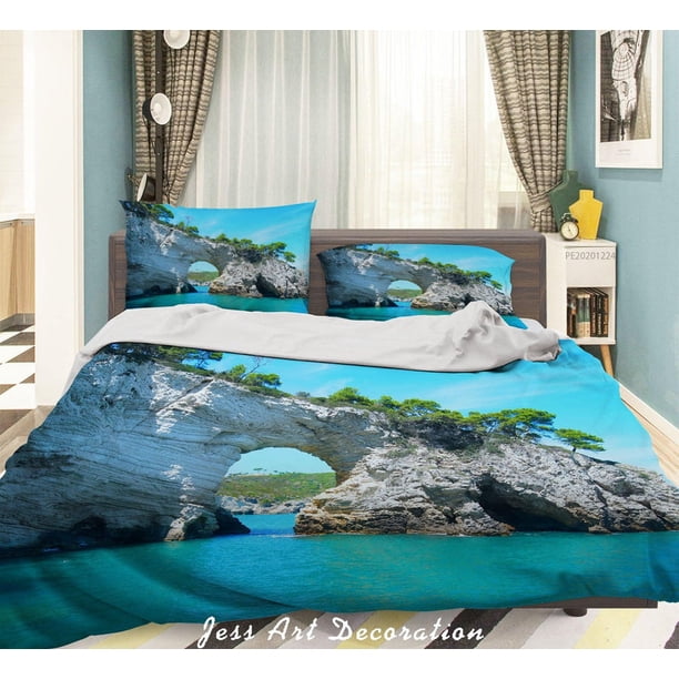 3D Blue Sky Sea Rock Paisaje Funda nórdica Juego de cama Set Funda nórdica