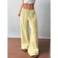 thumbnail image 5 of Wide Leg Pants for Women Flowy Palazzo Drawstring Elastic Waist Trousers Beach Vacation Clothes Yellow XXL, 5 of 8