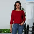 thumbnail image 4 of DENGDENG Womens 3/4 Length Sleeve Tops Loose Fit Casual Elbow Crew Neck T Shirts Work Summer Solid Three Quarter Length Sleeve T-Shirt Plus Size Petite Blouse Fashion Clothes Red 3XL, 4 of 8