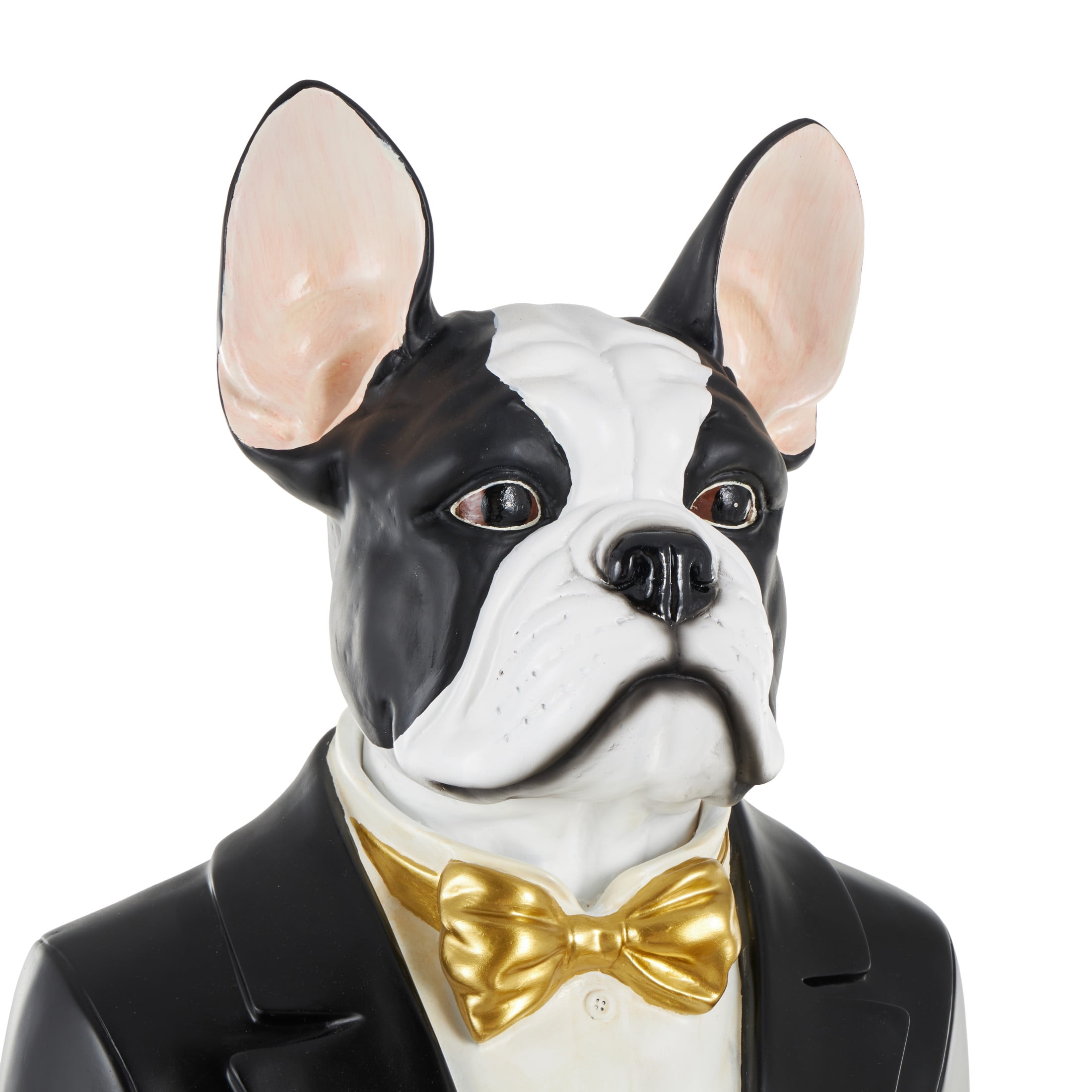 26" x 64" White Resin Floor Waiter Dog Sculpture with Gold Bow Tie and Plate, by DecMode