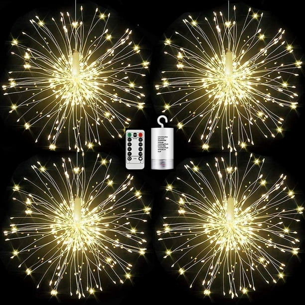 4 piezas de fuegos artificiales de color blanco cálido luz de alambre de cobre con control remoto Adepaton CJWUS-1894