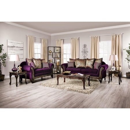 Traditional Purple & Dark Cherry Living Room Set 5pcs FOA Casilda & Cheshire