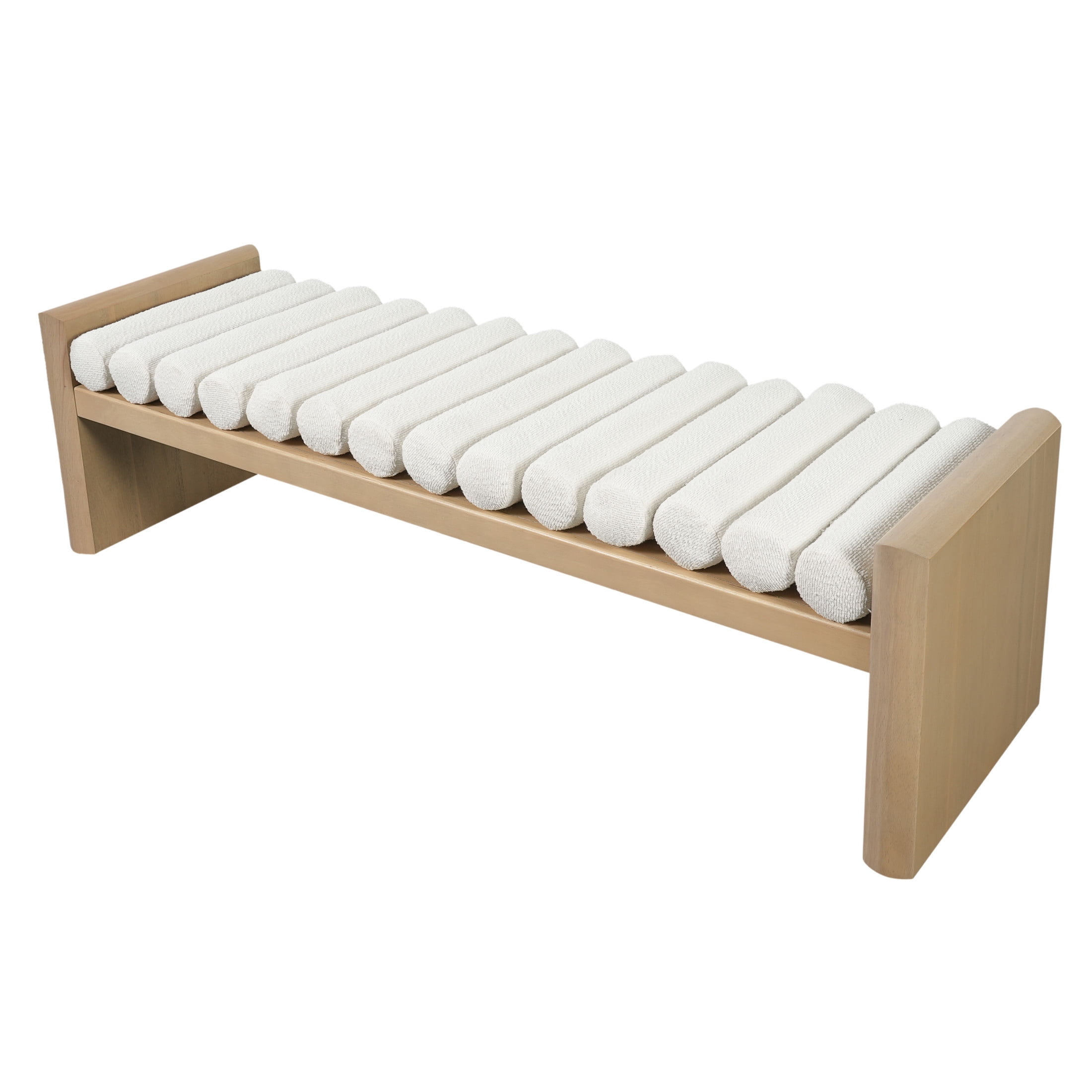 Christopher Knight Home 62.8" Modern Chenille Ottoman Bench with Rolled Cushions, Wood Frame, Natural