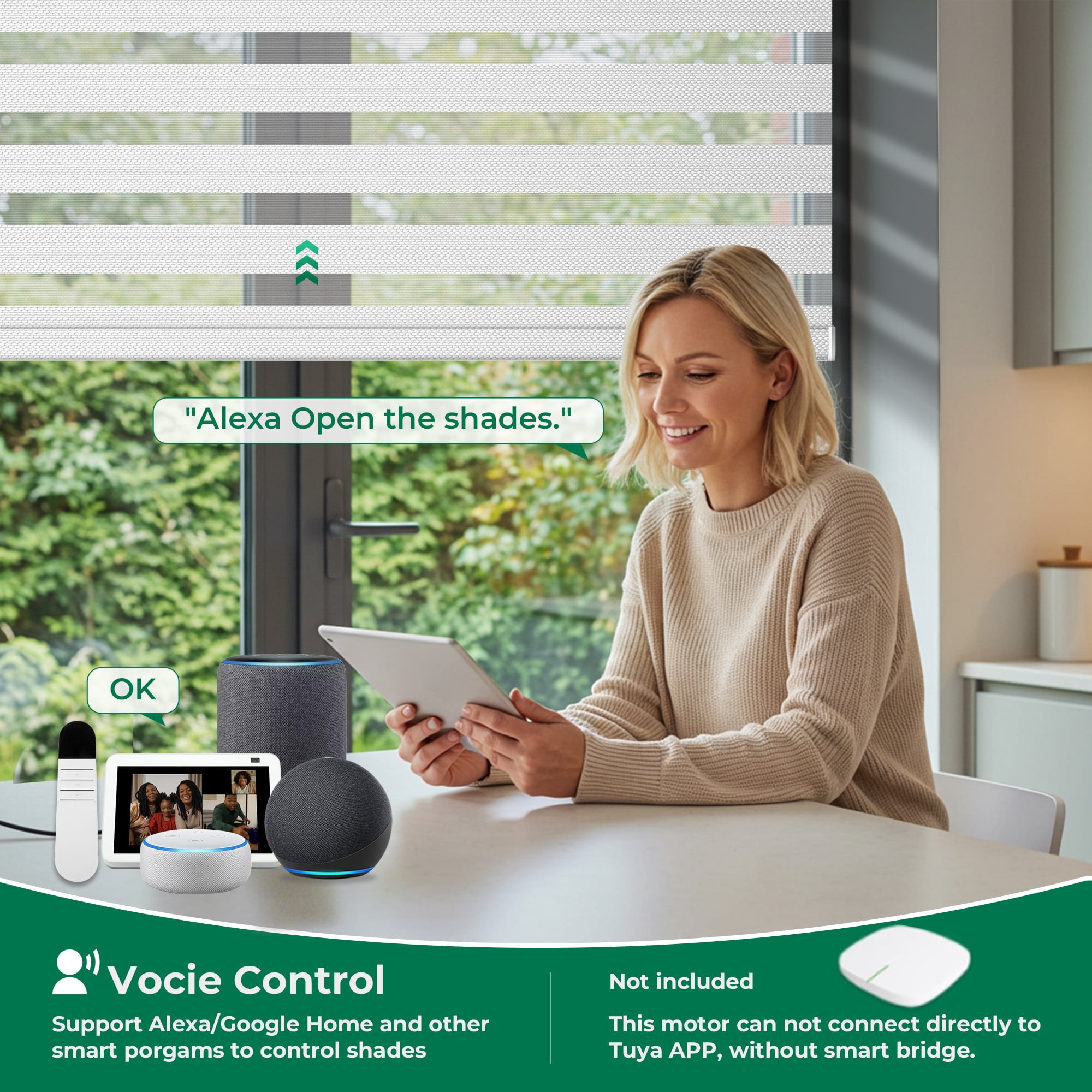 Allesin No Drill Motorized Zebra Shades with Remote Control, 50% Light Filtering Smart Blinds for Apartments & Rentals , Automatic Day/Night Adjustment (Pure White 35.5"Wx72"H)
