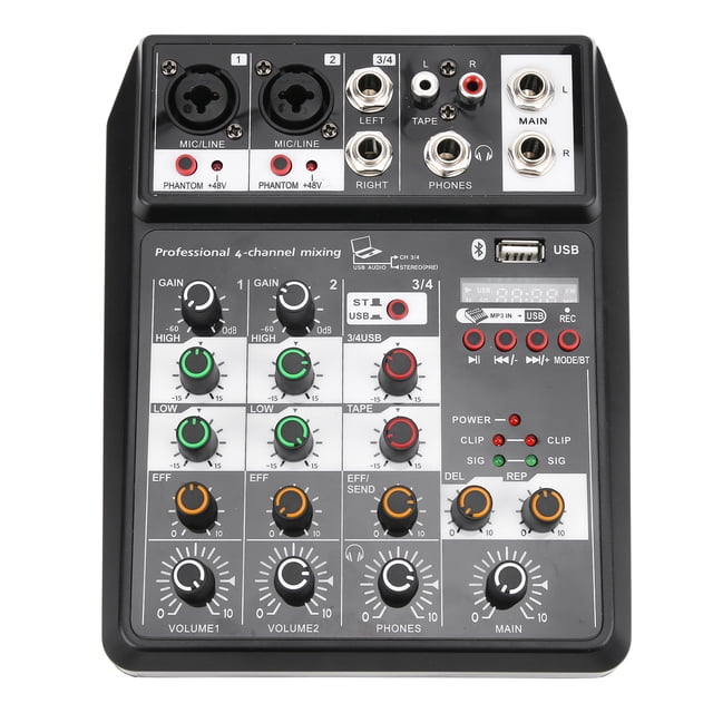 Sound Card Mixer Console, 5V 2A Black Plastic And Alloy USB Interface Audio Mixer For PC Recording Singing