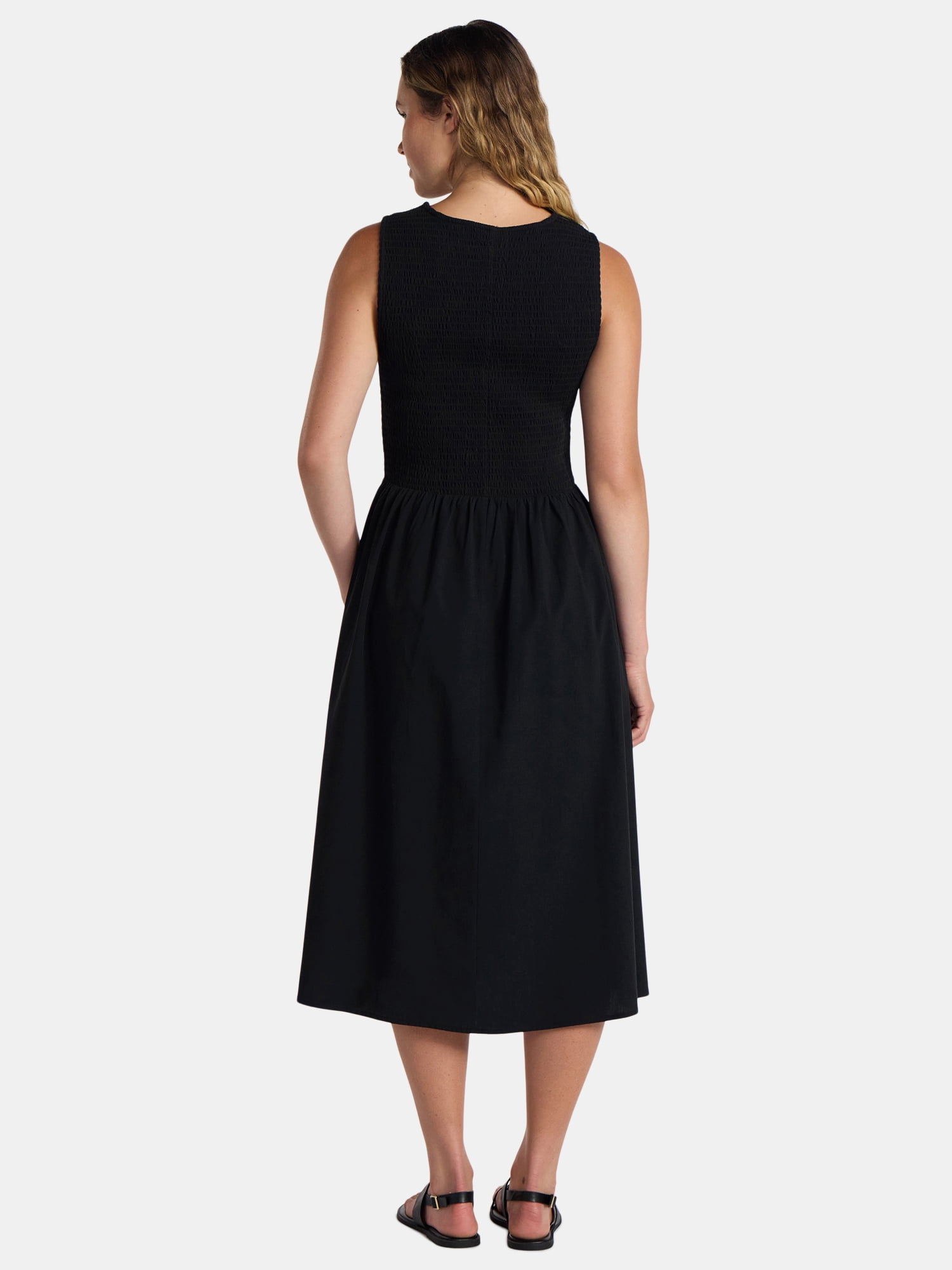Time And Tru Women's Smocked Woven Midi Dress, Sizes XS-3XL