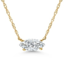 Gem Stone King 10K Yellow Gold White Moissanite Pendant Necklace for Women | 0.50 Cttw | Gemstone Birthstone | Marquise 8X4MM | With 18 inch Chain
