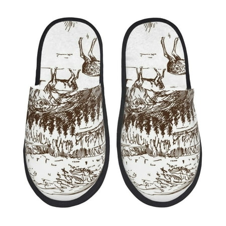 

Tideii Woodland Forest With Deers for Home Indoor Cotton Slippers Autumn and Winter EVA Plush Slippers Household Supplies Unisex-Large