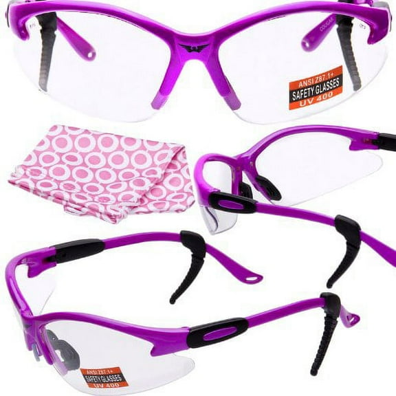 Cougar safety glasses, hot pink, clear lens, global vision