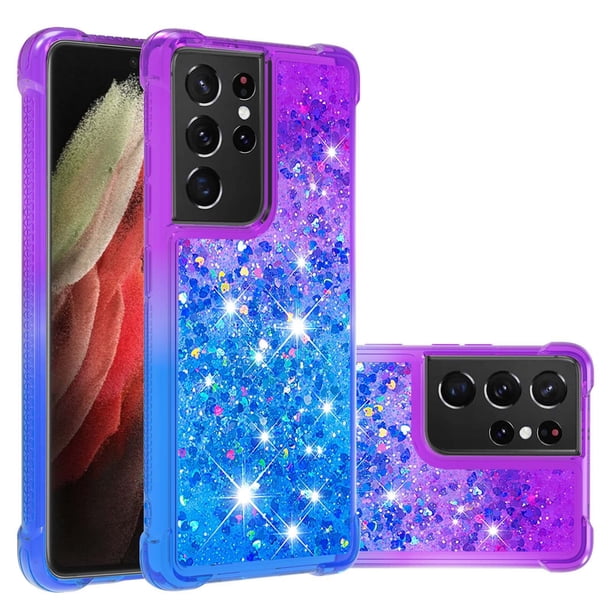 Funda para Samsung Galaxy S21 Ultra 5G Transparente con Brillos Carcasa Protectora Antigolpes con Glitter Brillante