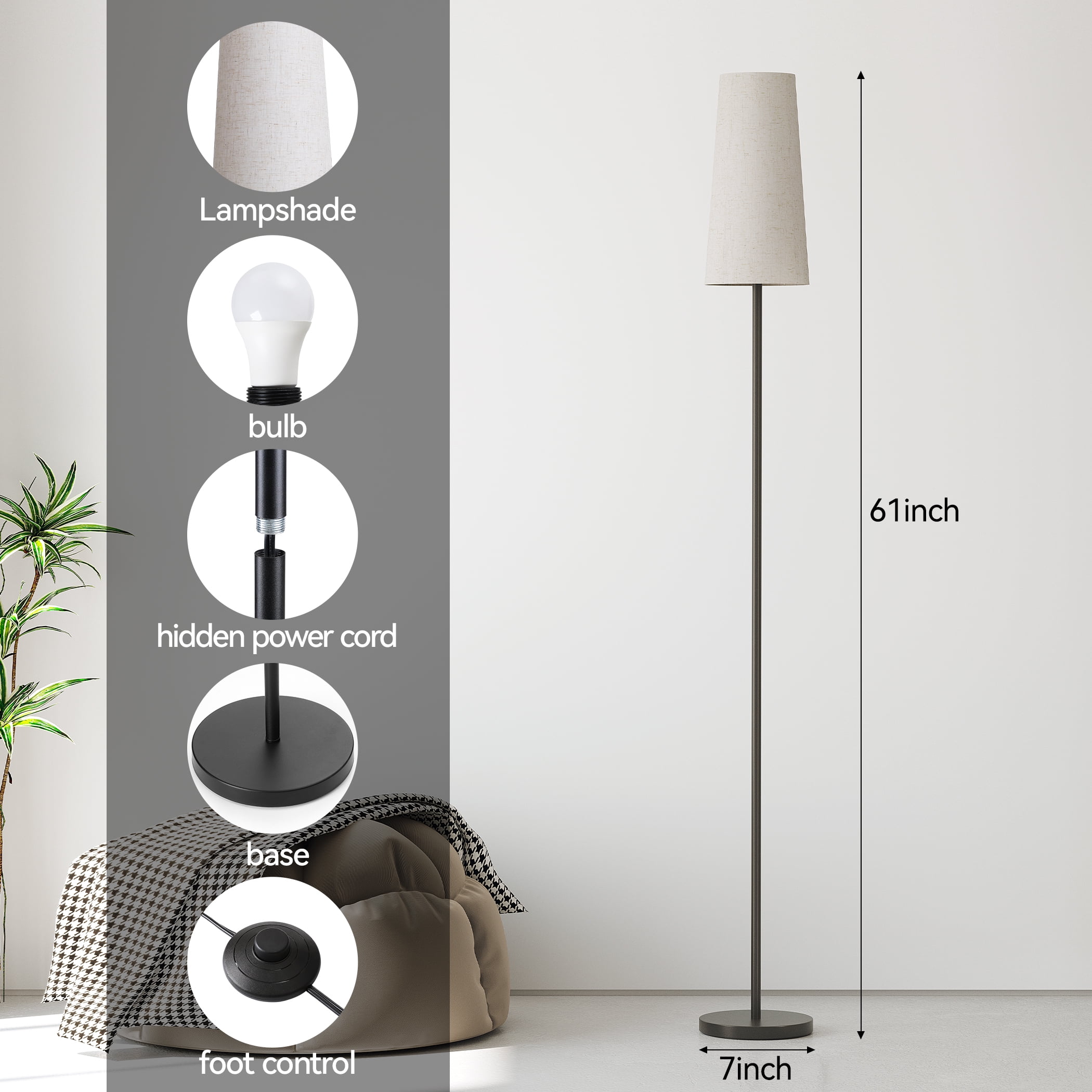 Sunmory Floor Lamp, Floor Lamp for Living Room Modern Standing Lamps with Lampshade 3 Color Temperature Tall Lamp, Suitable for Modern/Boho/Farmhouse and Other Home Decor Styles