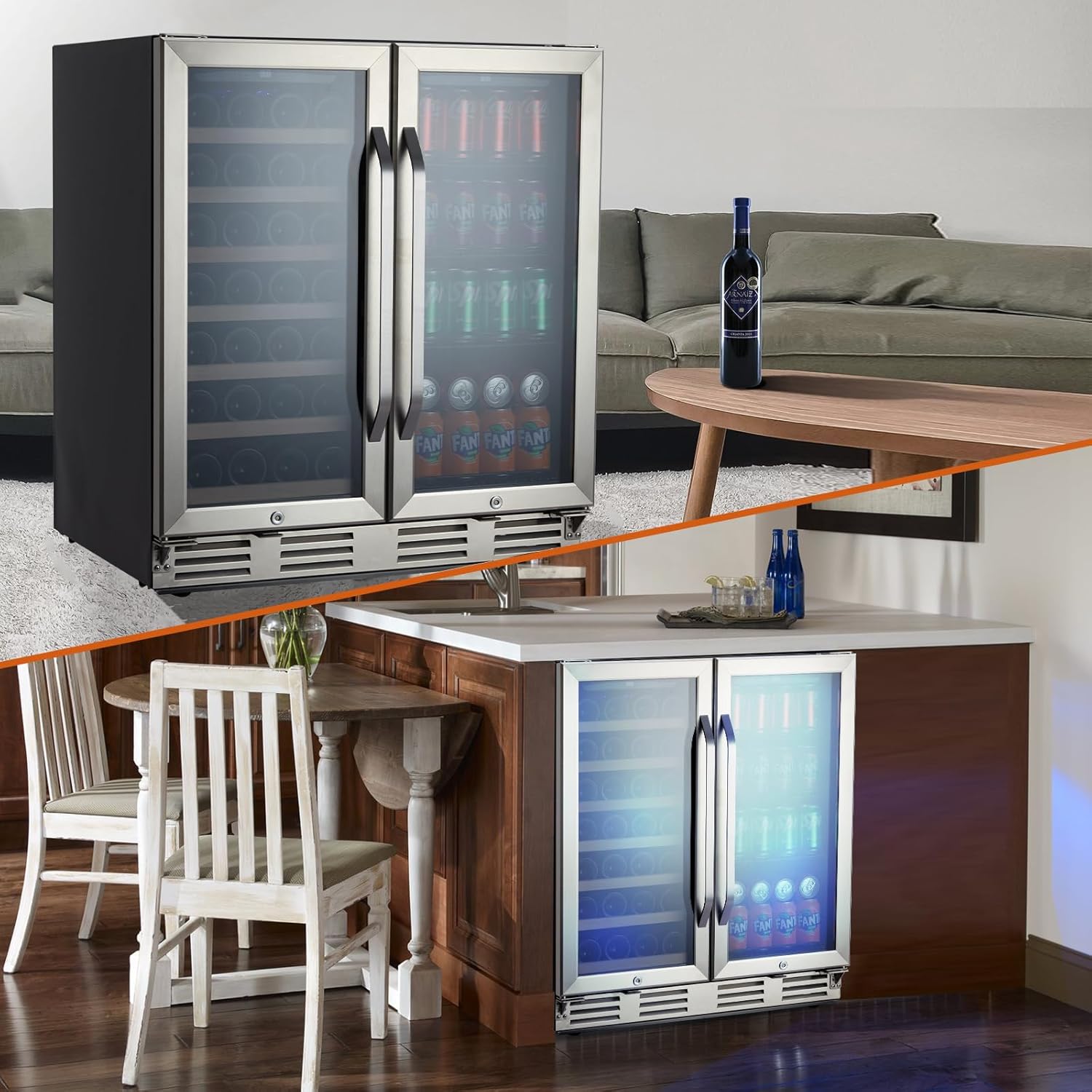 Towallmark Wine and Beverage Refrigerator, 30 inch Wine Fridge Dual Zone Hold 33 Bottles and 96 Cans, Digital Touch Control, Built-In or Freestanding