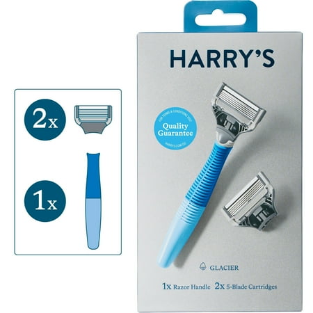 Harry's Shaving Razor for Men with 2 Razor Blade Refill Cartridges, Glacier Blue (2 Pack)