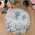 thumbnail image 3 of Blue Jellyfish Coastal Round 13 Inch Placemats Set of 2, Beach Starfish Nautical Coral Vintage HeatResistant Non Slip Place Mats for Dining Table, Wipeable Braided Kitchen Table Mats for Housewarming, 3 of 9