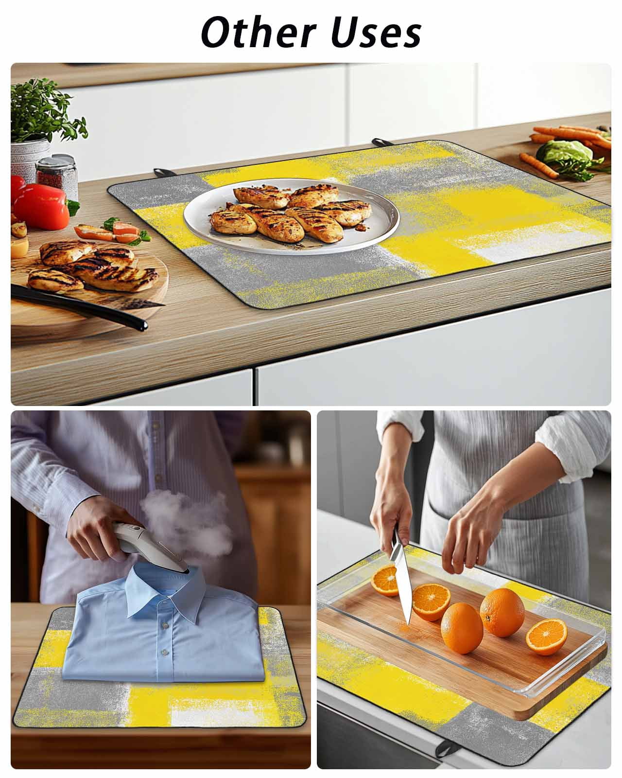 Stove Top Covers for Electric Stove, Yellow Grey Glass Stovetop Cover Protector, Rustic Mottled Oil Painting Abstract Texture Induction Cooktop Protector Oven Mat for Kitchen Countertop 24"x21"
