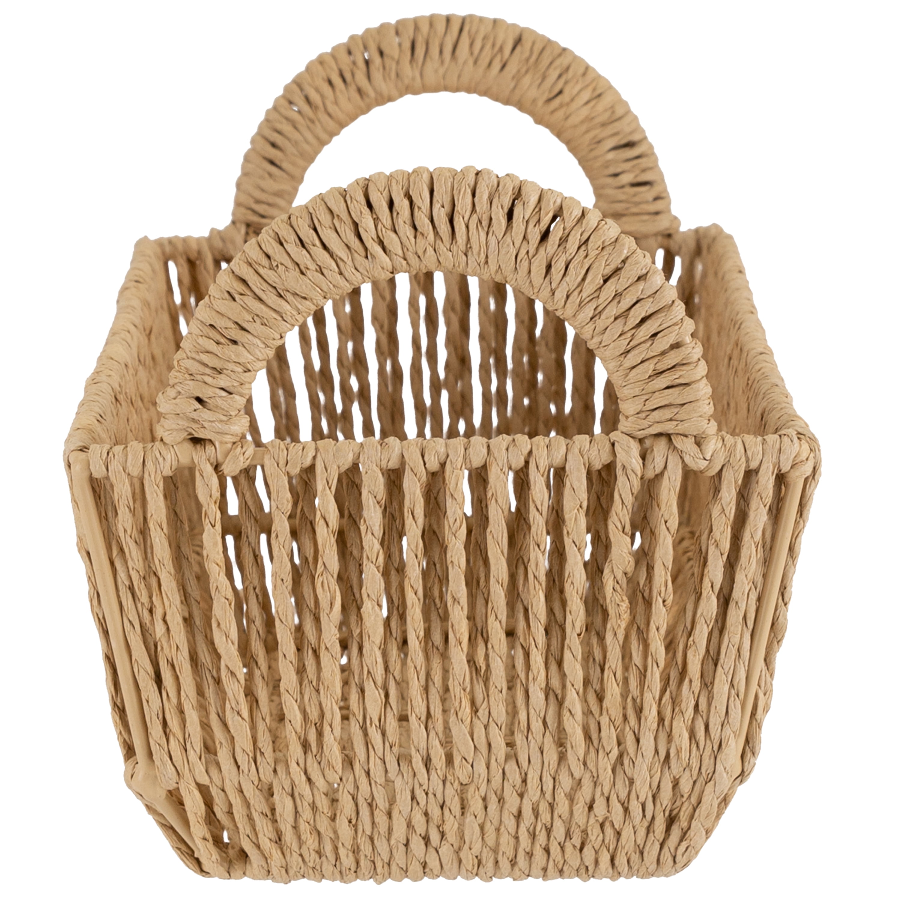 Simplify 3 Pack Vertical Weave Small Shelf Paper Rope Storage Basket with Round Handles