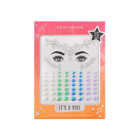 Profusion Cosmetics It's A Vibe Glow-in-the-Dark Face & Body Gems, Self-Adhesive Jewels