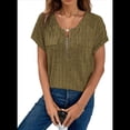 thumbnail image 3 of Blusas de Talla Grande para Mujer, Túnicas de Corta con Cremallera 1/4, Verde , L, 3 of 6