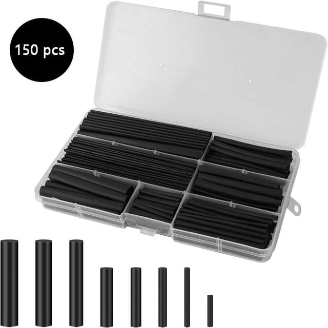 Kit de tubos termorretráctiles, 150PCS-NEGRO para circuito, automóvil, reparación hidroeléctrica
