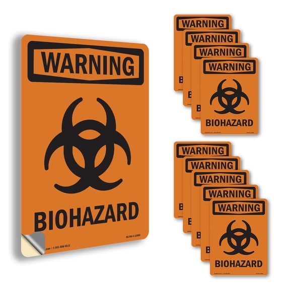 Biohazard With Symbol OSHA WARNING Vinyl Decal Label 14 Inch x 10 Inch - 10 Pack