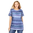 thumbnail image 1 of Woman Within Women's  Plus Size Perfect Printed Short-Sleeve Crewneck Tee Shirt - S, Royal Navy Patchwork Stripe Blue, 1 of 5