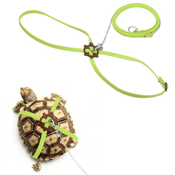 Uxcell Adjustable Tortoise Harness with Bell Soft Leather Swivel Buckle Escape Proof Walking Strap Large Lake Green