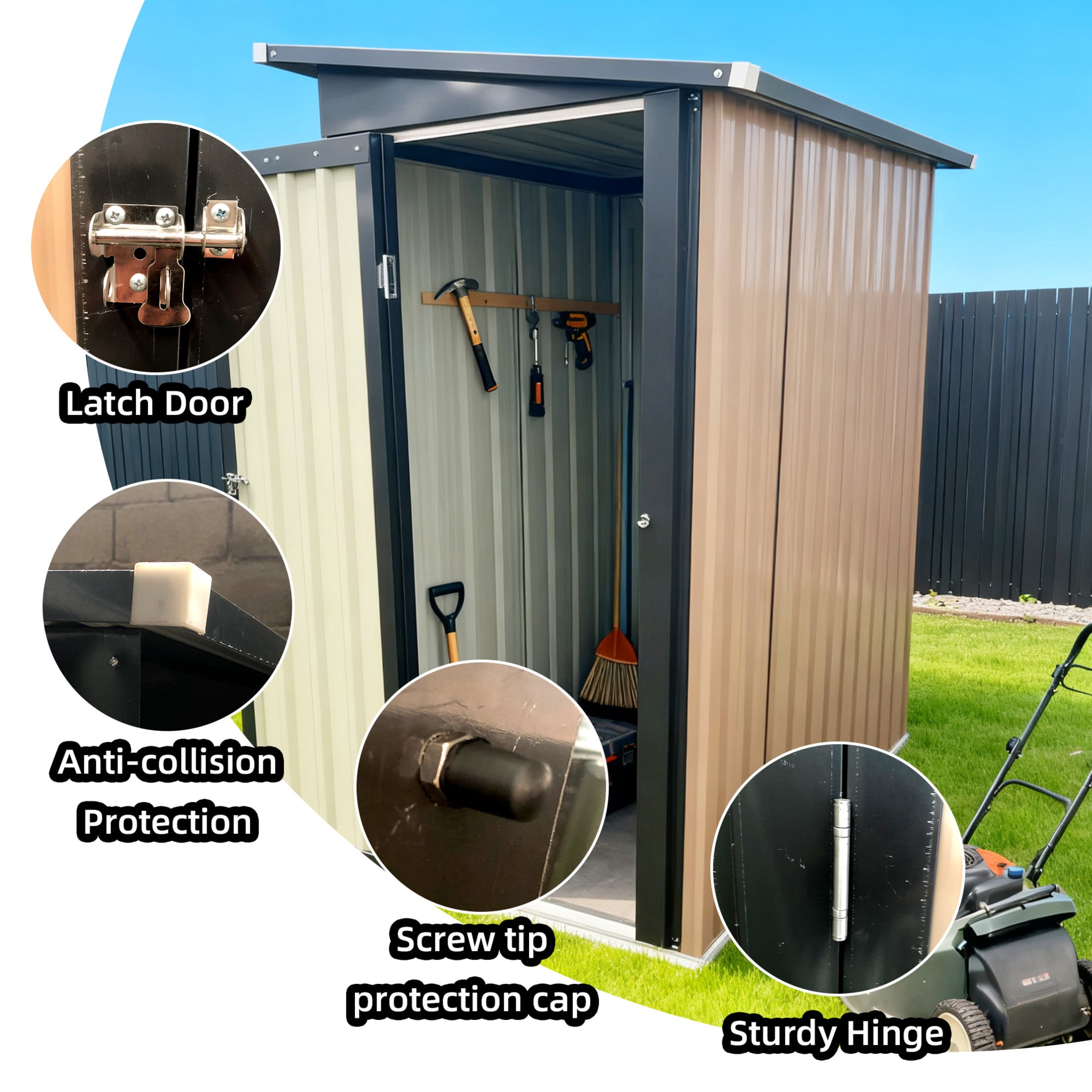 Noble House 4x2 FT Metal Outdoor Garden Shed, Galvanized Steel Storage House with Window & Hinged Door, Black & Brown
