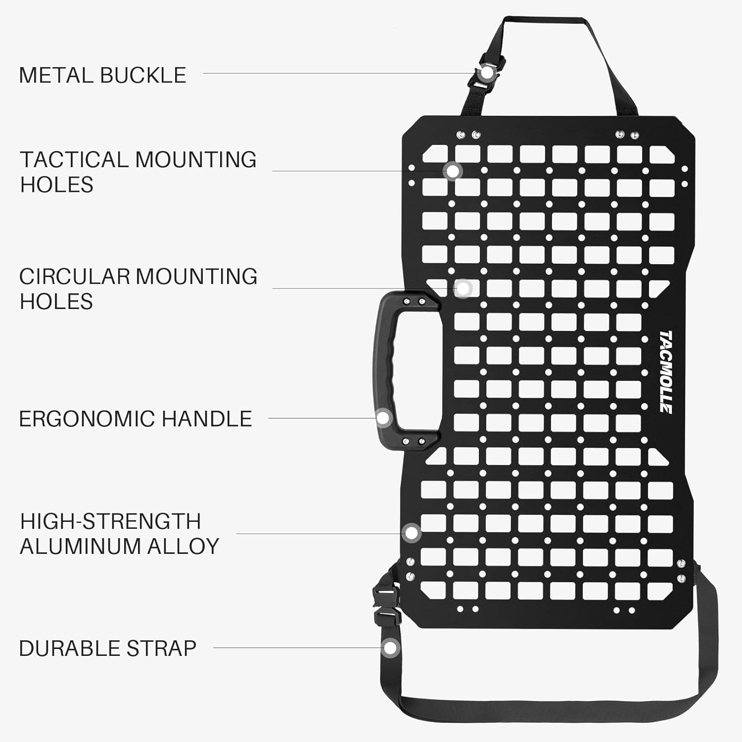 TACMOLLE Portable Rigid MOLLE Panel, Tactical Car Back Seat Organizer with Handle, Heavy Duty Car Storage Organizer for Modular Storage