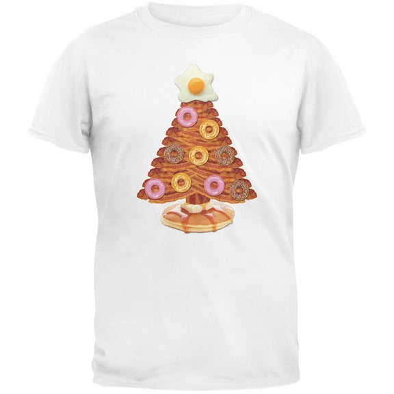 Breakfast Bacon And Eggs Christmas Tree White Adult T-Shirt - Large