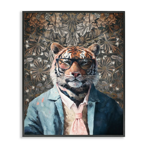 Stupell Industries Stylish Tiger in Glasses Animals Painting Black Framed Art Print Wall Art, 11 x 14