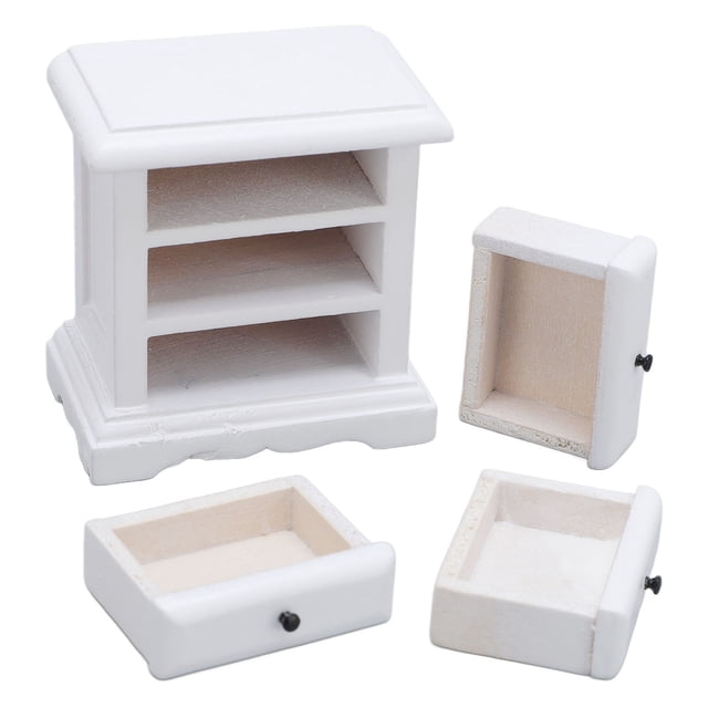 Dollhouse Night Stand, Birch Wood Mini Bedside Table with 3 Drawers for Home Decor, 1:12 Scale, Miniature Furniture with Fully Functional Drawers, Ideal Accessory for Miniature