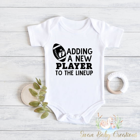 Adding A New Player To The Lineup , Football Baby Announcement , Pregnancy Announcement Baby Bodysuit, Football Baby Gift Cute And Cool Baby Bodysuit, Baby Bodysuit Lat 4424
