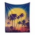 thumbnail image 1 of Tropical Soft Flannel Fleece Blanket, Retro Style Full Moon Rise with Palm Silhouettes Romantic Magic Night at the Beach, Cozy Plush for Indoor and Outdoor Use, 60" x 80", Multicolor, by Ambesonne, 1 of 6