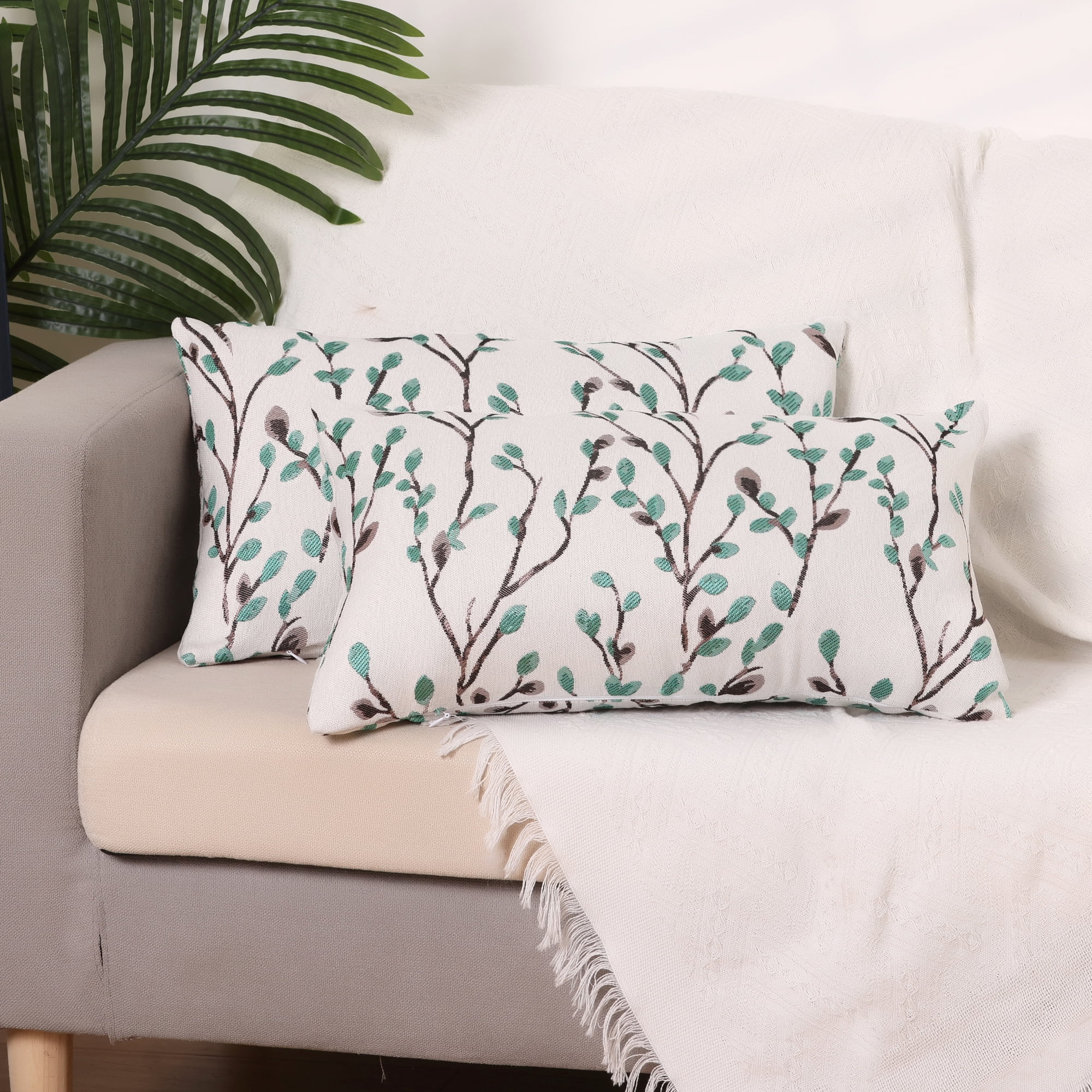 Unique Bargains Floral Pattern Decoration Throw Pillow Cover for Outdoor Indoor (2 Count) Green Flower 12" x 20"