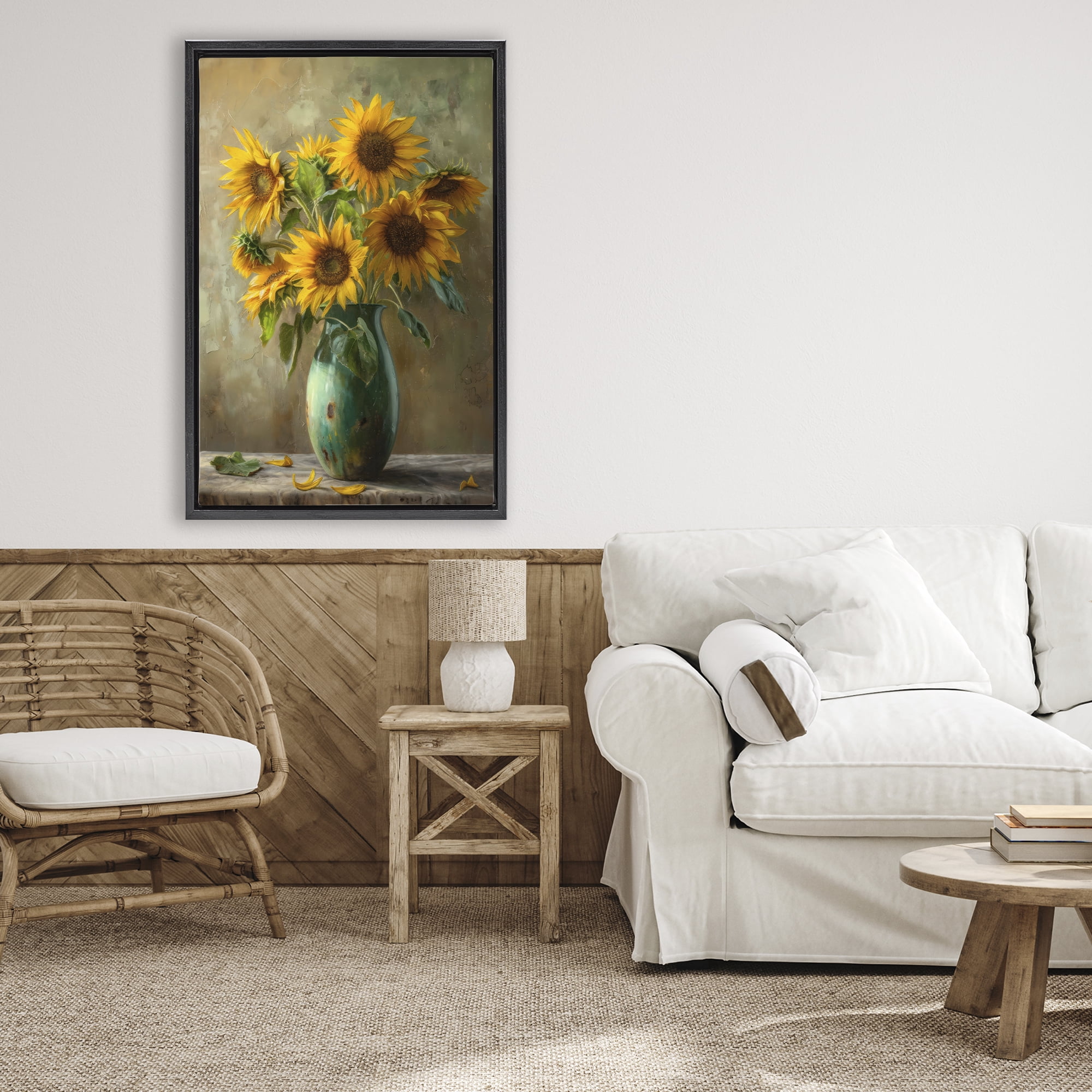Stupell Industries Moody Sunflower Vase Black Framed Floater Canvas Wall Art, design by Creative Studio
