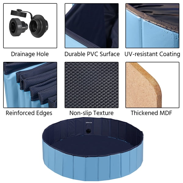 SmileMart Foldable Pet Swimming Pool Wash Tub for Dogs Cats, Blue, X-Large, 55.1"