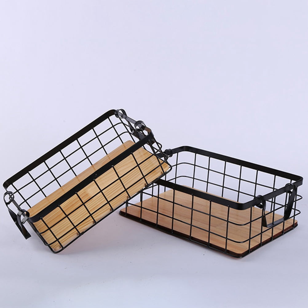 Tineasur 1Pcs Simple Design Storage Basket for Kitchen Black Rectangular Organizing Iron