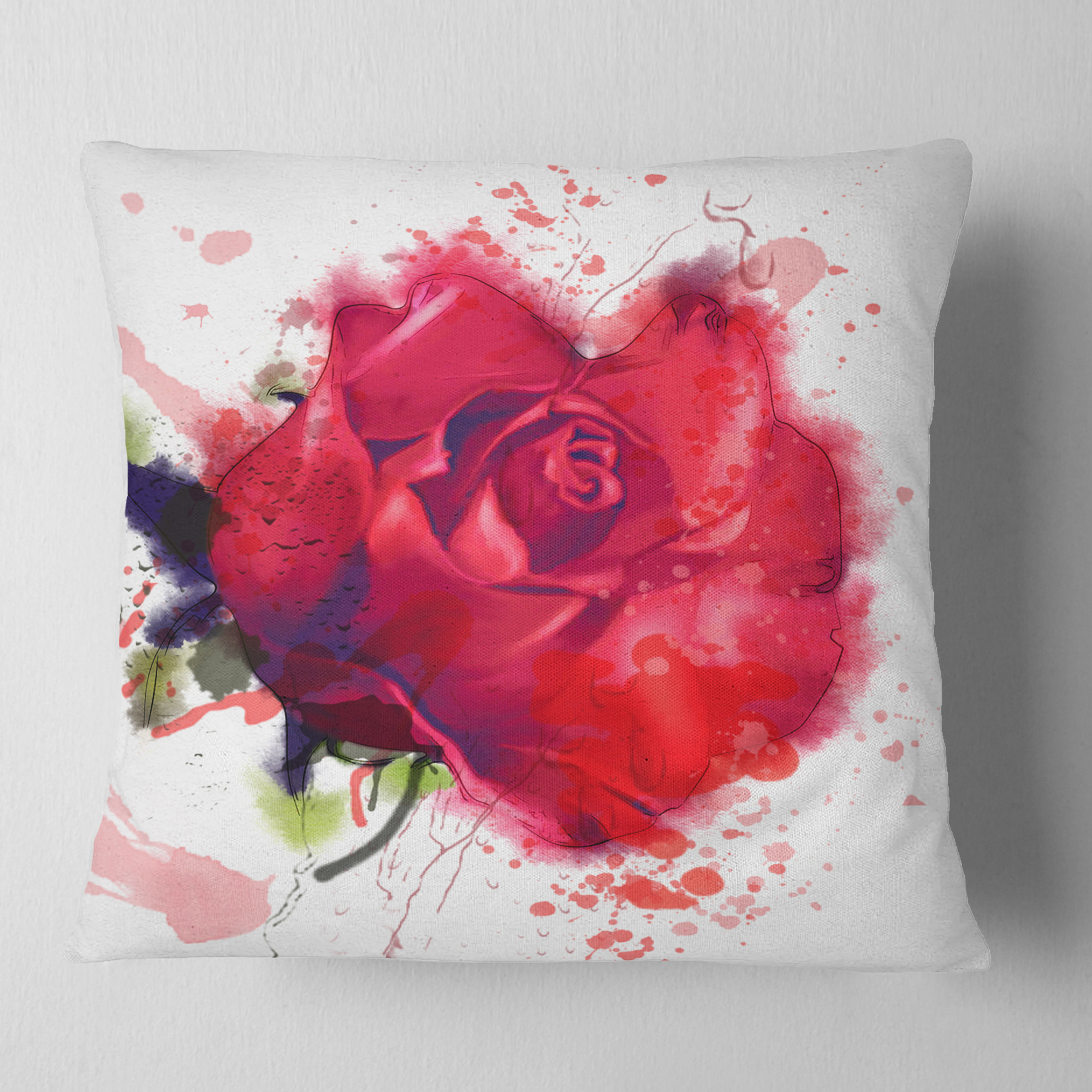 Designart Beautiful Bright Red Rose - Floral Throw Pillow - 16x16