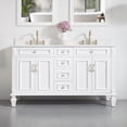 thumbnail image 3 of ANGELES HOME 60" Bathroom Vanity with Double Sinks, Solid Wood Bathroom Makeup Cabinet W/ 4 Doors and 4 Drawers, Bathroom Vanity Storage Organizer with Carrara White Quartz Countertop, White, 3 of 8